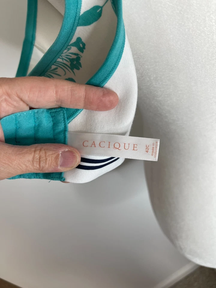 Sujetador Cacique 42C verde azulado y blanco bralette algodón sin forro cuchara inalámbrica - B5904 Foto 4 de 4