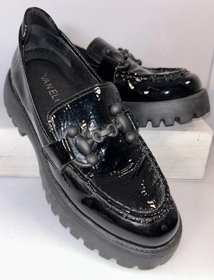 Vaneli Sz 7M Lug Sole Loafer  Zoya  Black Napa Patent Leather Thick sole Gothic