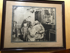 Antique Glass Framed Drawing of a Boy Visiting the Doctor - From Norway
