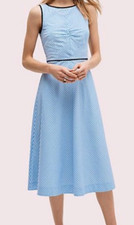 Kate Spade Dress Womens Size 8 Blue Striped Button Back Midi Sundress Cotton