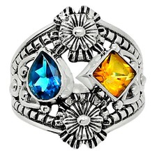 Natural Citrine London Blue Topaz 925 Sterling Silver Ring s.7 Jewelry R-1740