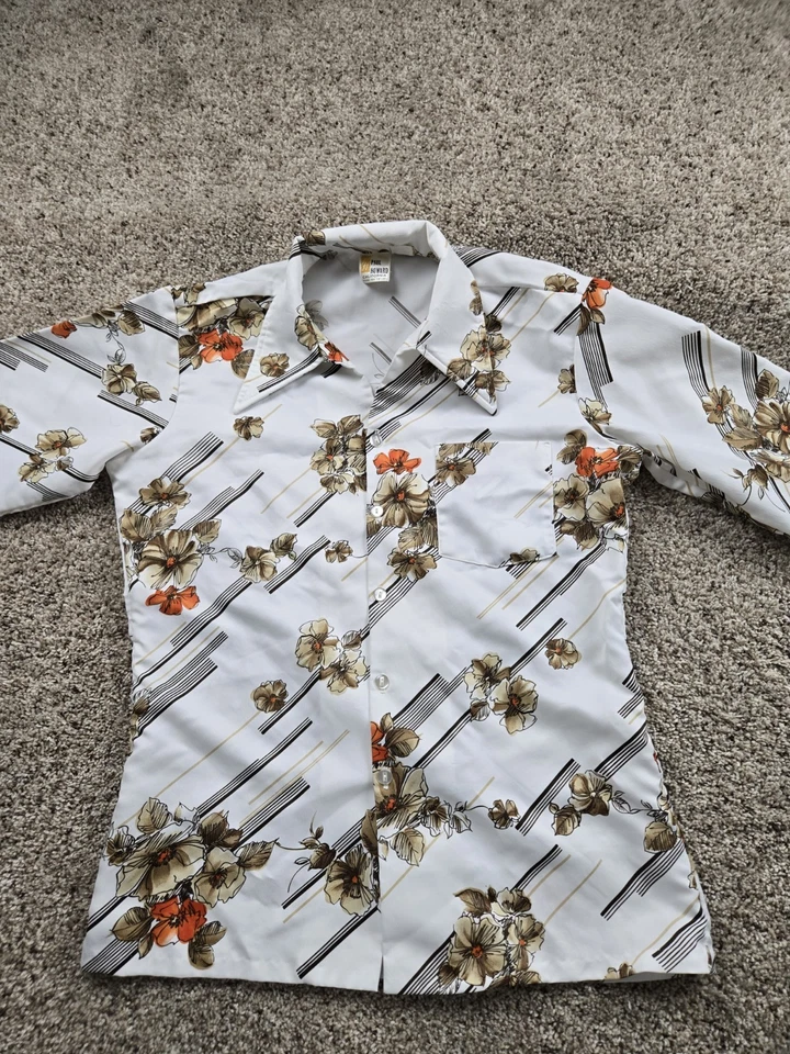 Vintage Paul Howard Shirt Mens Medium White Floral Print Disco 70s Button Up - Image 4 of 4