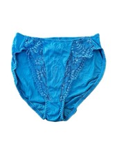 Vintage Delicates Smooth Satin Brief Panty Lace Panels Blue Size Medium