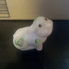 Fenton Pink Glass Pig Juliet ?  Green Hearts Polka Dots