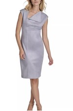Calvin Klein Women’s 8 Faux Suede Fold Neck Cap Sleeve Dress Gray Blue
