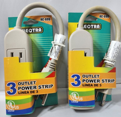 #ad 2 Pack Compact Power Strip Electric Extension Cord Cable Short 3 outlet 3 $13.95