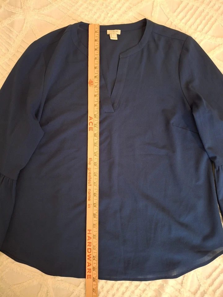 Blusa para mujer J CREW talla grande azul de gasa mangas campana cuello en V top transparente Foto 2 de 4