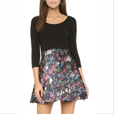 NEW Alice + Olivia Amie Fall Garden Print Long Sleeve Flare Mini Dress Size 2