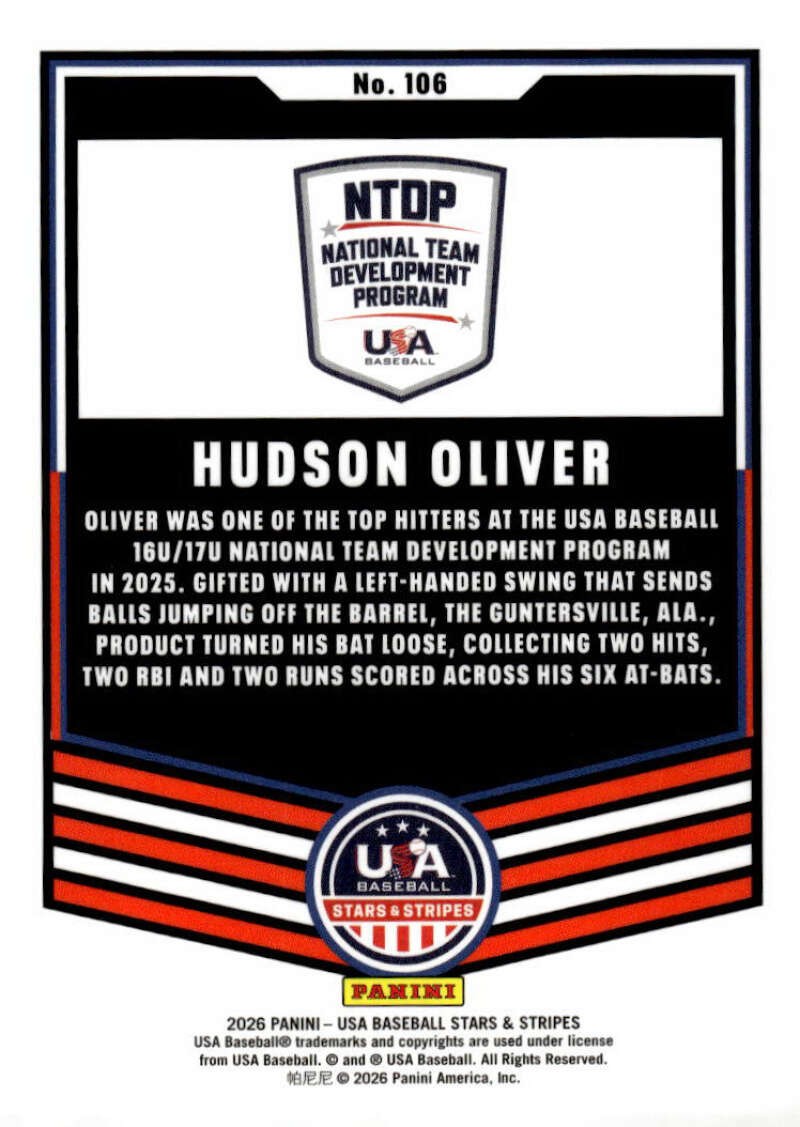 ★ＵＳオリジナル盤★THE PLAYERS ASSOCIATION HUDSON OLIVER PRC 2026 Panini Stars and Stripes #106 Pre-ROOKIE