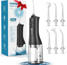 Irrigador Bucal Portatil de 300ML con 4 Modos y 6 Boquillas Color Negro 1 Pieza