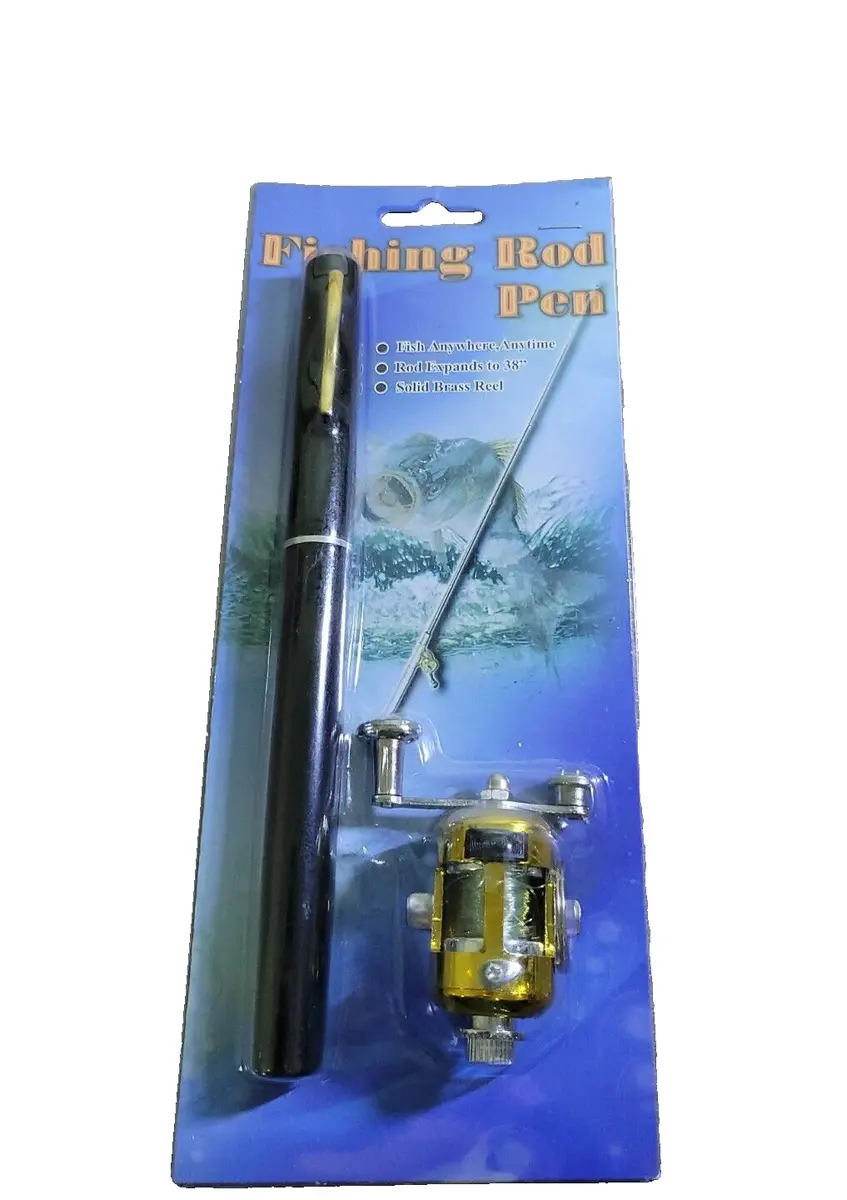 Fishing Rod Pen / Fish Anywhere, anytime. 38 Solid Brass Reel.  Black/Gold-NEW