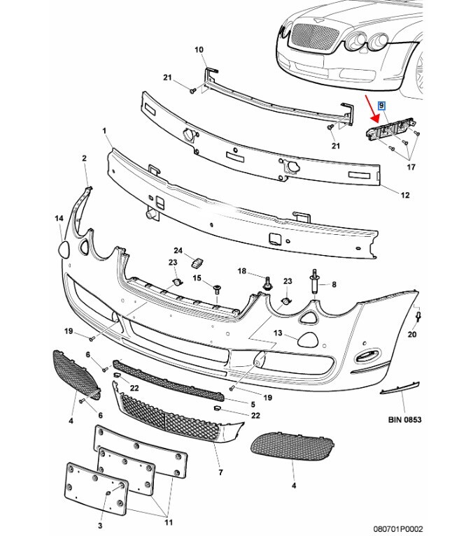Bentley Continental Flying Spur Front Bumper brackets 2 pcs P/N 3W5807183