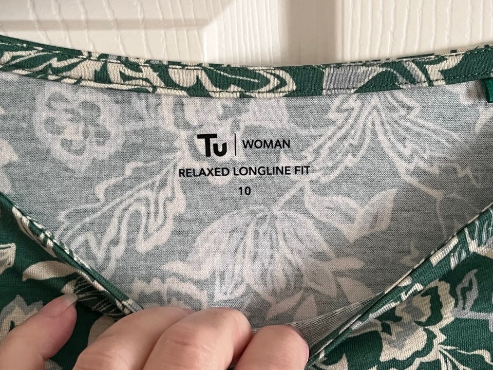 TU Green & Cream Floral Print Longline Jersey Top, Size 1012 eBay