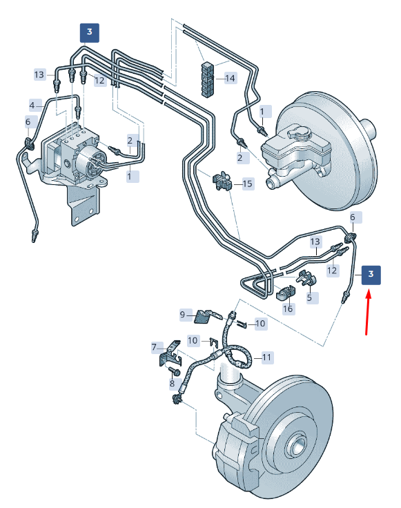 Tuyau de frein gauche neuf pour Skoda Superb MK3 LHD 3Q1614723 d'origine