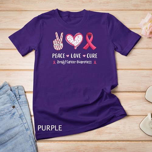 Camiseta Peace Love cura cáncer de mama conciencia mujeres niños hombres unisex - Imagen 10 de 15