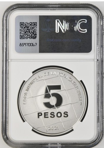 coin argentina fifa world cup 2022 qatar 5 pesos proof silver .925 NGC PF70 - Picture 2 of 2