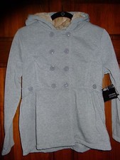 NWT  HOLIDAY EDITIONS gray peplum jacket faux fur hood w/ bow girls XL 14 16