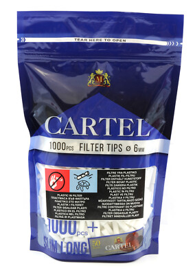 Cartel Cigarette filters slim long 6mm/22mm x 1000 filters + 1 extra booklet