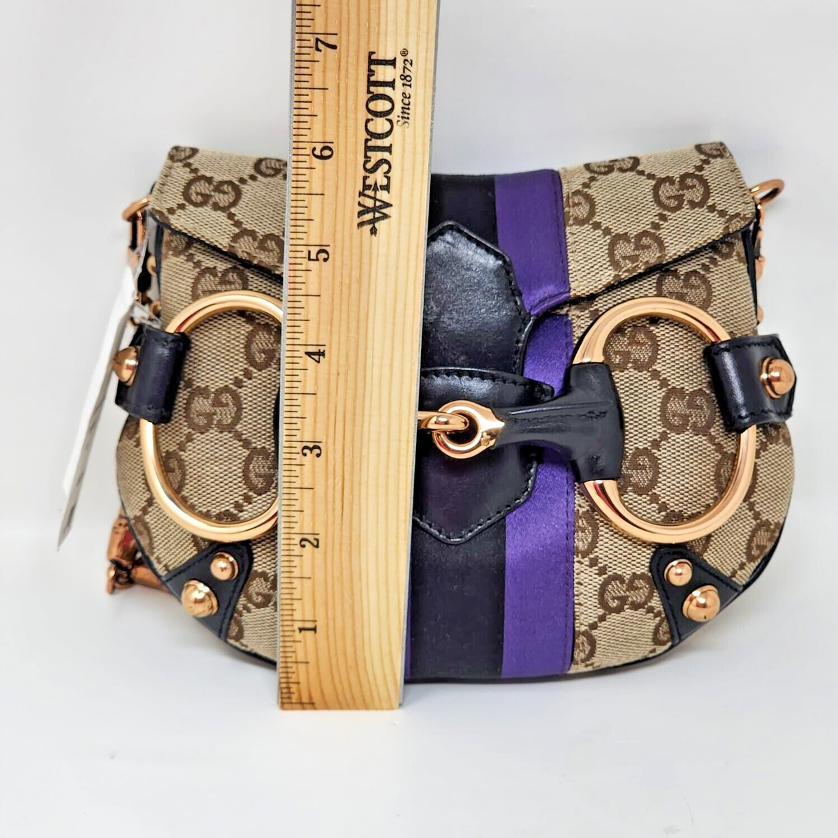 New Gucci 2004 Ford Horsebit Mini Bag Purple Satin Stripe w New Gucci 2004 Ford Horsebit Mini Bag Purple Satin Stripe w