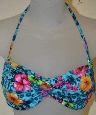 Women's Rue Bleu Tropical Blue Floral Bandini Bikini Swim Top Sizes S, M, L, XL