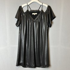LOFT Dress Womens Medium Grey Metallic Shimmer Cold Shoulder Racer Back