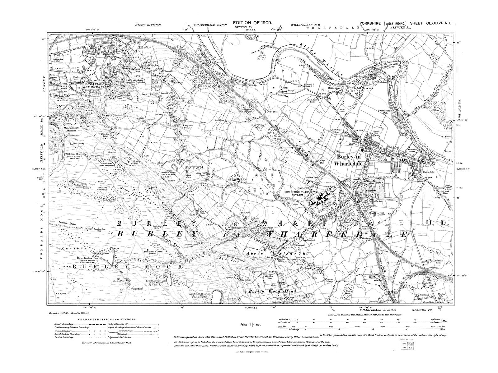 Old Map of Ilkley (SE), Burley in Wharfedale, Yorkshire 1910 Repro