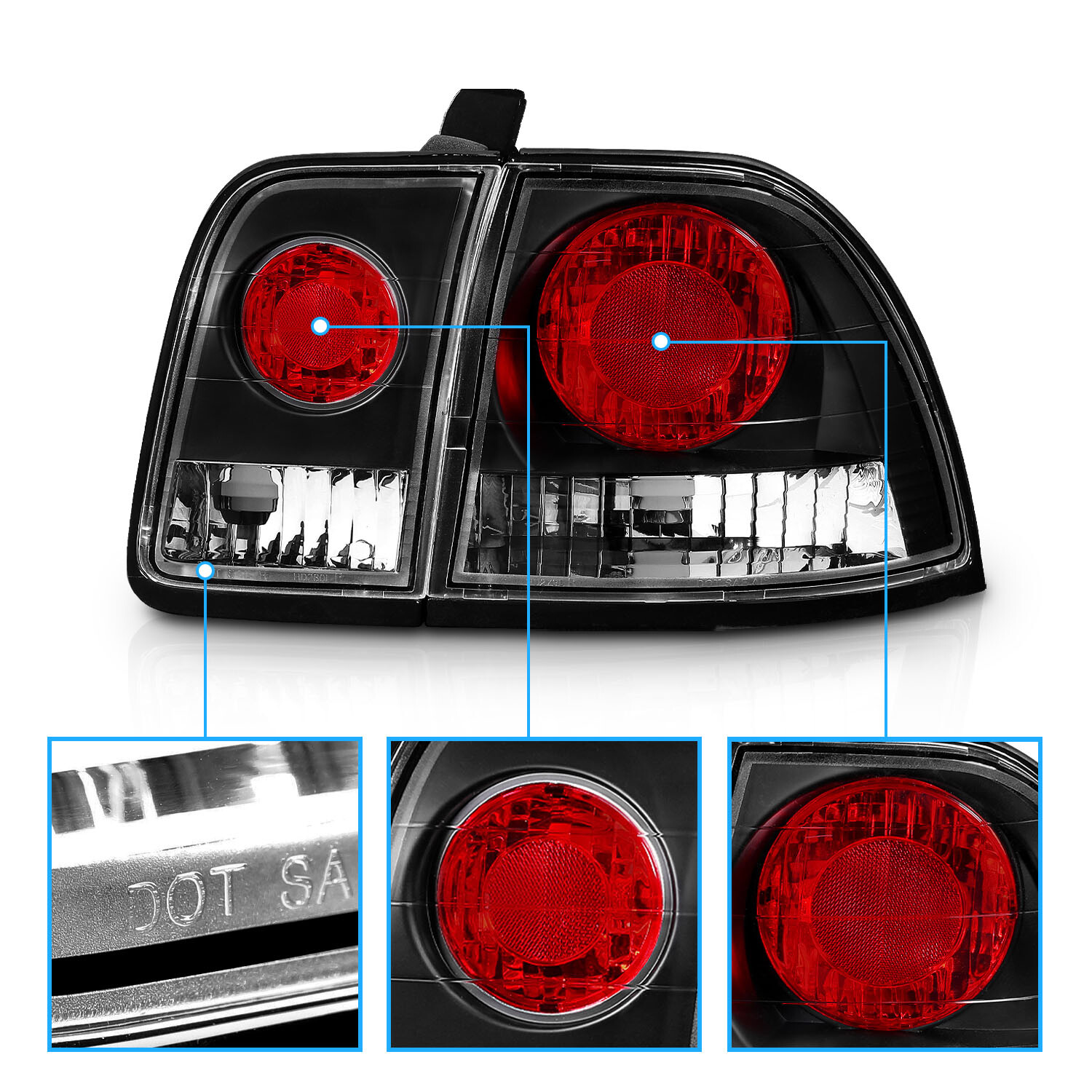 For 9697 Honda Accord DX/EX/LX/EXL Sedan/Coupe Black Rear Brake Tail