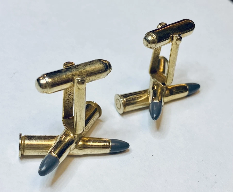 Vintage Anson Bullet Cufflinks 2 Tone Military WW2 NRA Gift Wedding USA Army Foto 3 de 4