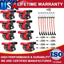 Set of 8 Ignition Coil & Spark Plug & Wires Set for Chevrolet Cadillac GMC UF414