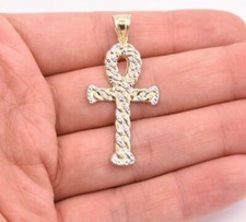2" Diamond-Cut Ankh Cross Pendant 10K Yellow White Gold