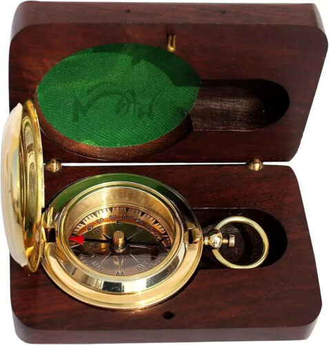 Antique Vintage Brass Pocket Compass Brass Nautical Compass Marine Compass Gift - 第 1/6 張圖片