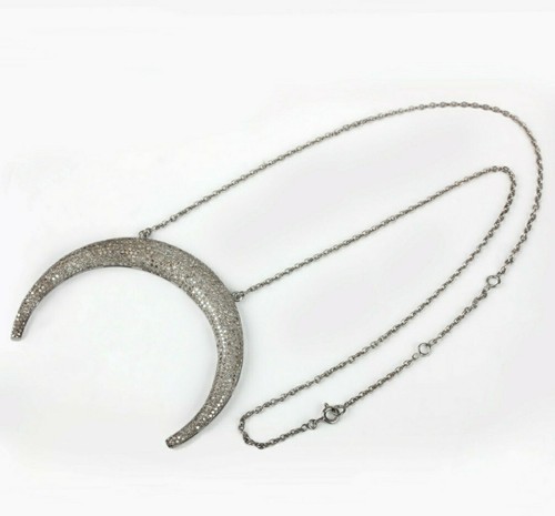 Crescent moon Pendant Pave Diamond 925 Silver Diamond Horn Pendant Christmas. - Picture 9 of 12