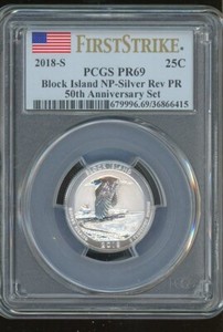 2018-S SILVER BLOCK ISLAND 50TH ANNIV REV PROOF PCGS PR69DCAM CERT#36866415
