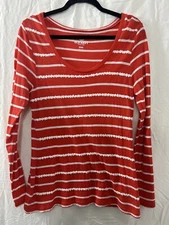 Old Navy Women's Sequin Striped Long Sleeve Scoop Neck Tunic Shirt Orange Size M