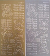 2 sheets  With Love cutie  Peel-offs  Gold + Silver 38 total with embellishments