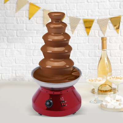 110V 230W Commercial Hot Chocolate Fondue Tower 5 Tier Red Chocolate Fountain US