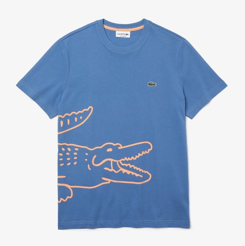 Lacoste Men&amp;amp;#039;s Blue Wrap-Around Crocodile Print Regular Fit Short Sleeve T-Shirt