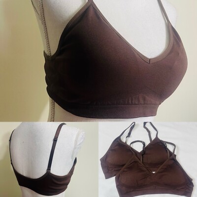 2 Pack Zenana Women V-Neck Removable Padded Bralette Bra Sexy Cropped Cami Top