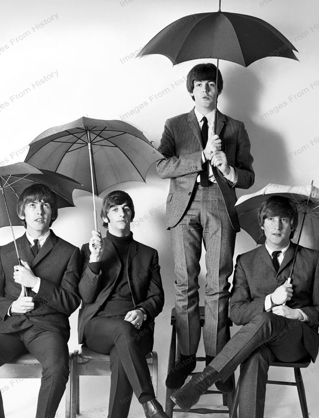 8x10 Print Beatles Paul McCartney John Lennon Holding Umbrellas