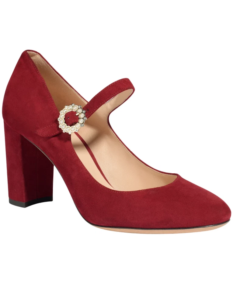 Kate Spade Women Block Heel Mary Jane Pumps Mara Embellished Buckle Suede