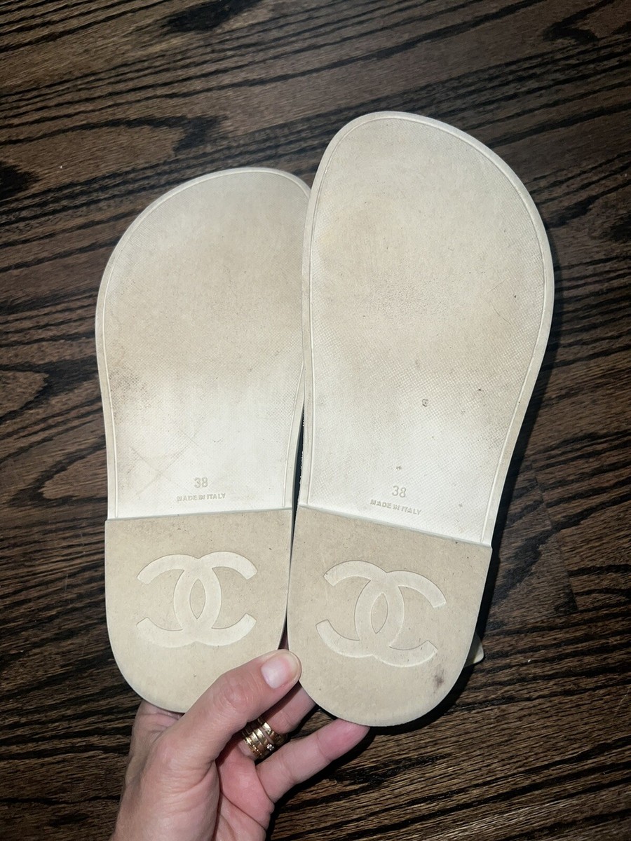 Chanel White Dad Sandals Shoes Flats 38 CC Logo Coco Mark | eBay Chanel White Dad Sandals Shoes Flats 38 CC Logo Coco Mark | eBay