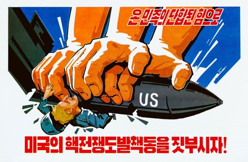 Poster propaganda Corea del Nord, esercito militare coreano anti USA stampa americana - Foto 8 di 14