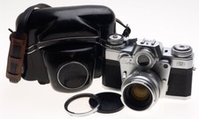 ZEISS CHROME CONTAREX SLR FILM CAMERA BULLS EYE PLANAR 2/50 CAP CASE f 50mm KIT