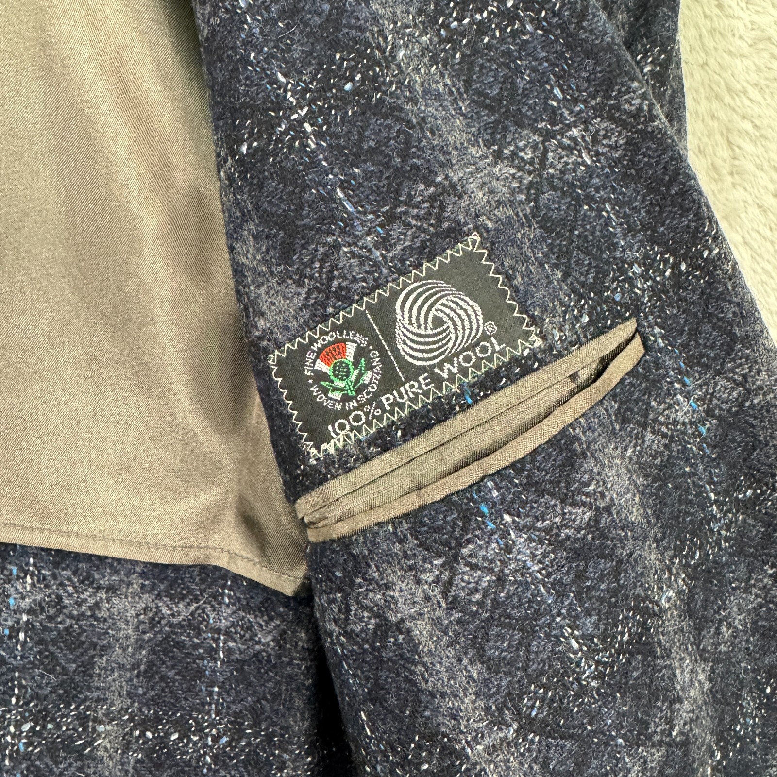 VINTAGE Lanvin Sport Coat Mens Medium Tall Blue Check Tweed Classic Fit Preppy