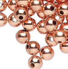 Bead, 144 Copper Plated Brass 4mm Smooth Round Beads with 1mm Hole