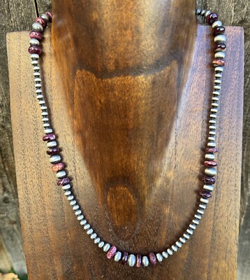 Sterling Silver Purple Spiny Oyster 4mm Pearls Bead Necklace. 18 Inch. Gift