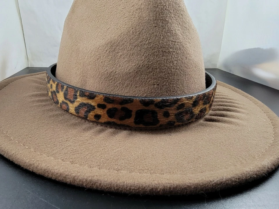 Banda de sombrero de piel de leopardo sintética ajustable hecha a mano NEWestern vaquero vaquero vaquera Foto 3 de 4