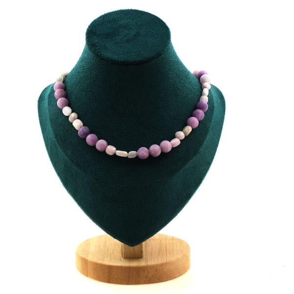 Halskette Perlen Kunzit Du Brazilien + Glimmer Violett Matt 8 Mm Kette Leder-image