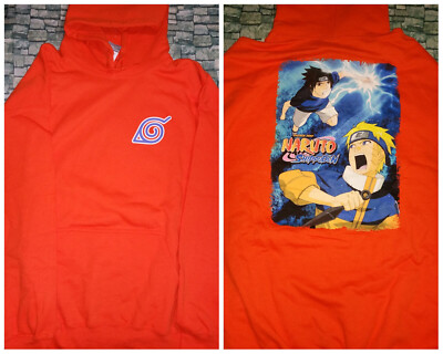 Naruto VS Sasuke Konoha Graphic Hoodie Orange Size XL New OFFICIAL