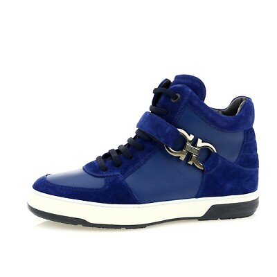 Salvatore Ferragamo Nayon Blue High Top Zip Suede Sneaker Z4223